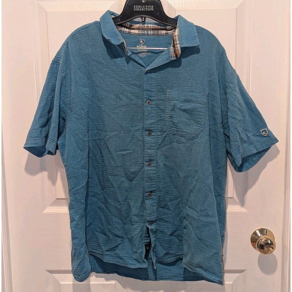 Gorpcore Casual Button Front Kuhl Teal Textured Shirt XXL Outdoor
